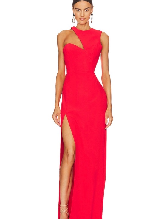 Amanda Uprichard Dresses & Skirts - Amanda Uprichard Red One-Shoulder Gown with Thigh Slit